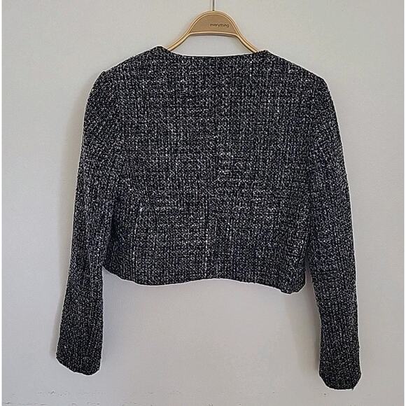 Andre Badi Tweed Open Front Long Sleeve Cropped Jacket Academia Classic Preppy - Picture 2 of 8